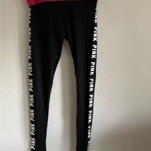 PINK Victoria's Secret Black Leggings with Pink Accents